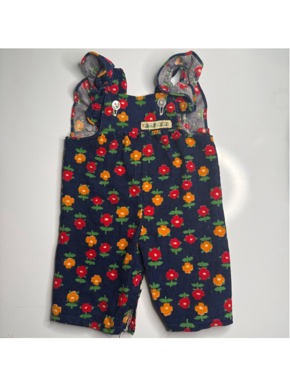 Vintage 1980s Cabbage Patch Kids Floral Corduroy Overalls Doll Clothes Navy Red